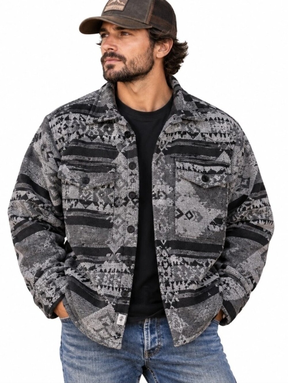 Free Planet Mens Oversized  Aztec Sherpa Shirt Jacket Southwest Western Small